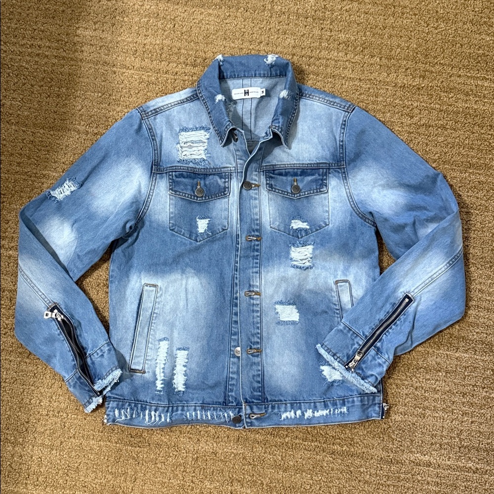 HGA Not Today Satan Distressed Blue Denim Jacket